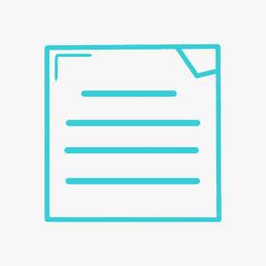 A cyan colored icon of a piece of paper with lines on it.