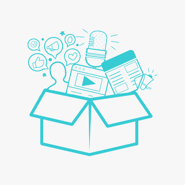 Image of a box filled with marketing items